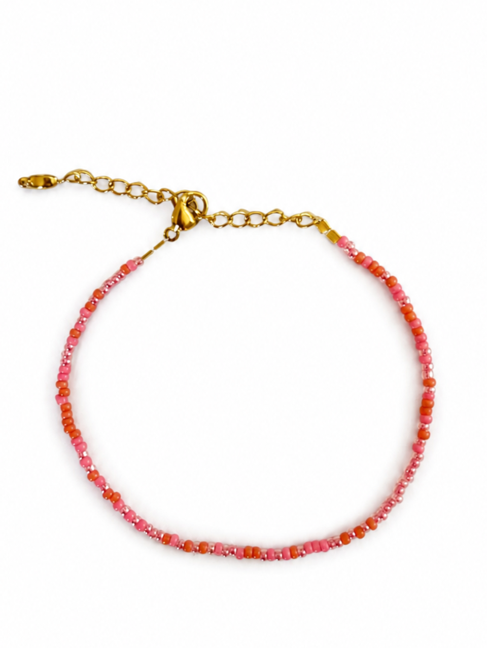 Blossom Pink Anklet – pink and coral beaded anklet with gold clasp