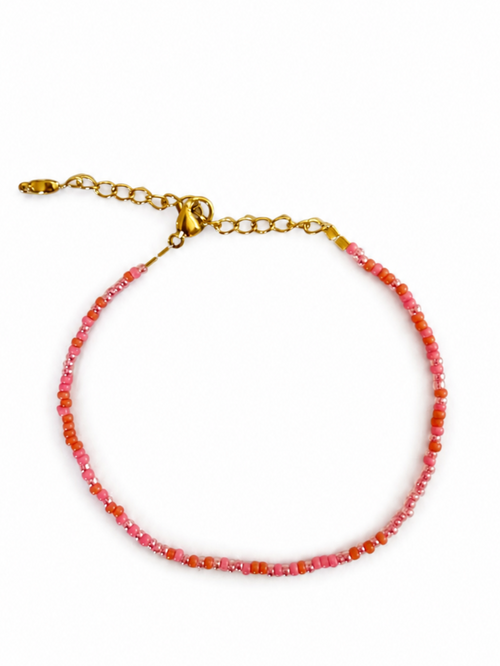 Blossom Pink Anklet – pink and coral beaded anklet with gold clasp