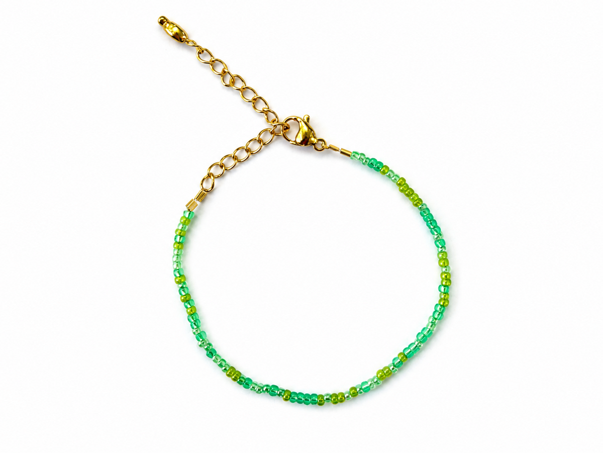 Lime Bracelet – green seed bead bracelet with gold clasp